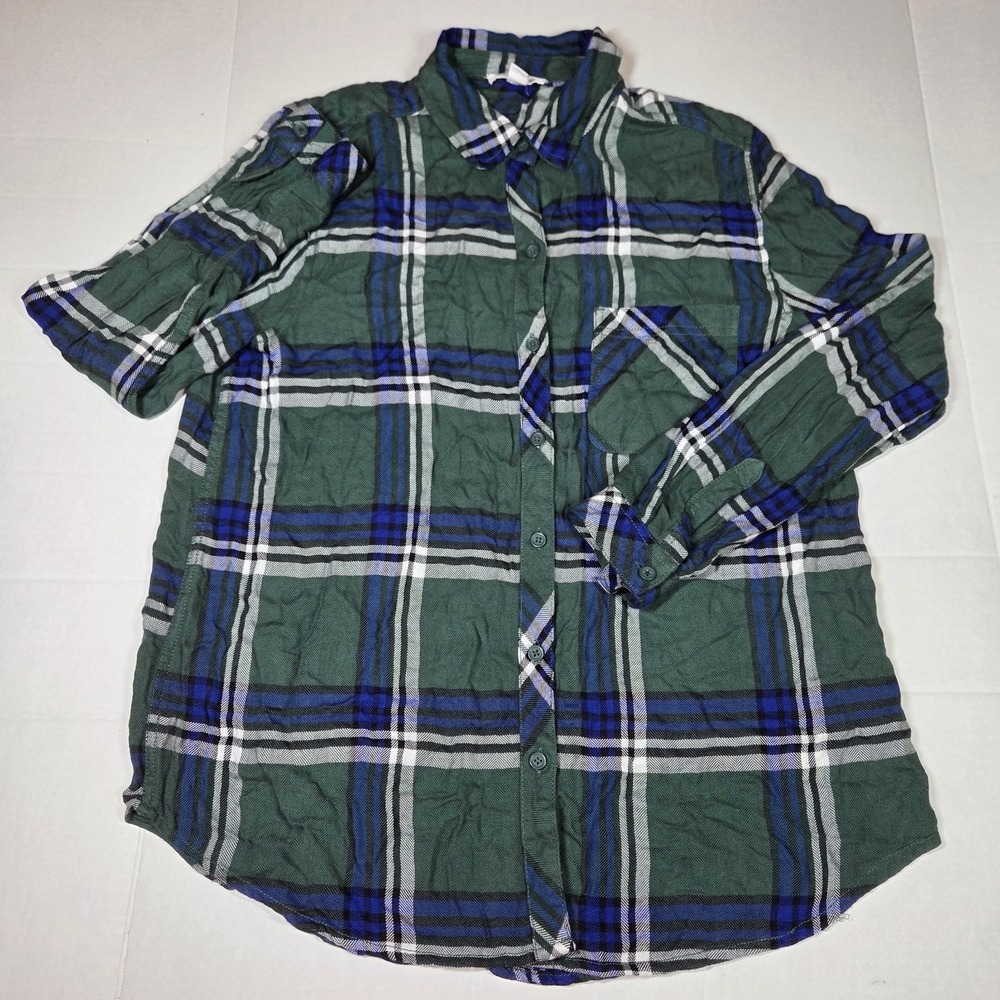 Beachlunchlounge Collection Plaid Collared Button-Up Rayon Shirt Womens Medium